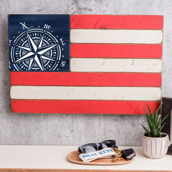 Compass Wooden American Flag