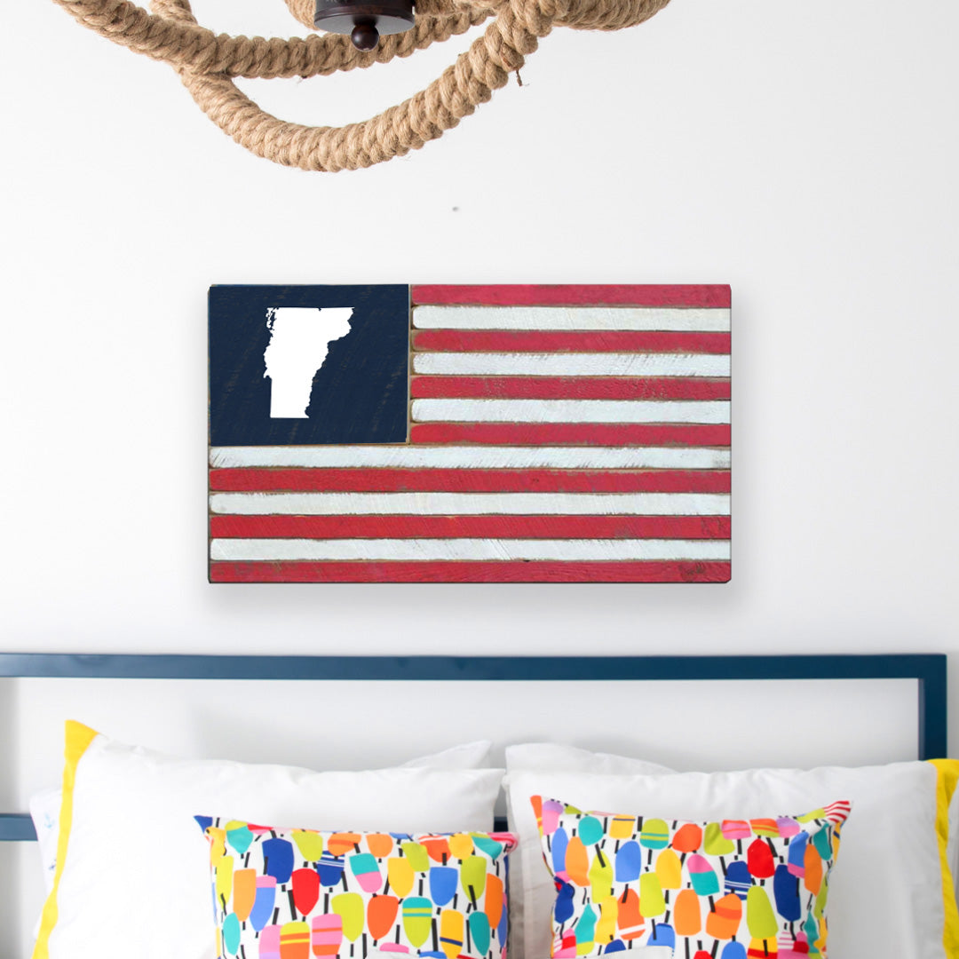 Personalized State Image Wooden American Flag