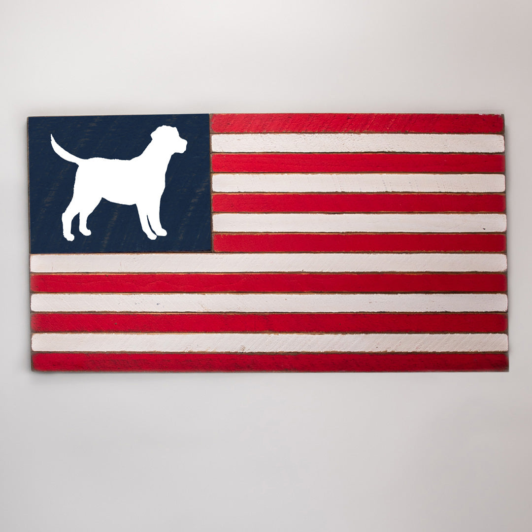 Dog Wooden American Flag