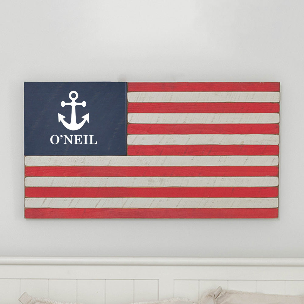 Personalized Anchor Wooden American Flag