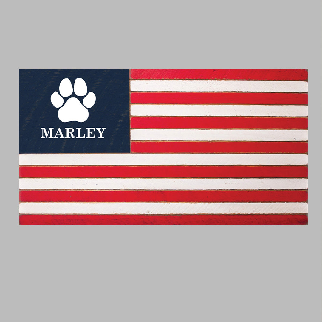 Personalized Paw Print Wooden American Flag