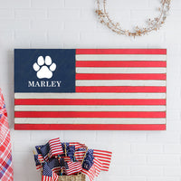 Personalized Paw Print Wooden American Flag