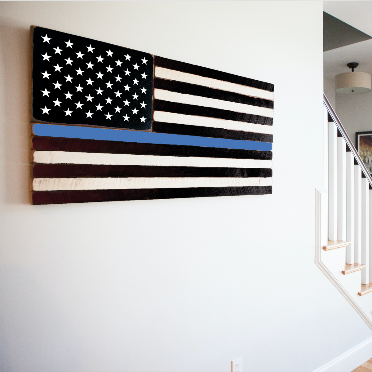 Thin Blue Line Wooden American Flag