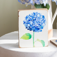 Blue Hydrangea Decorative Wooden Block