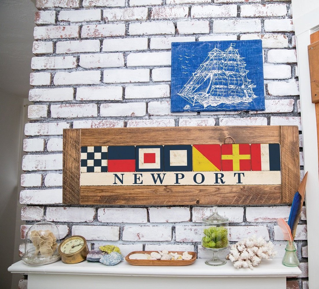 Nautical Flags Spell out Coastal Vacation Town Wooden Home Decor