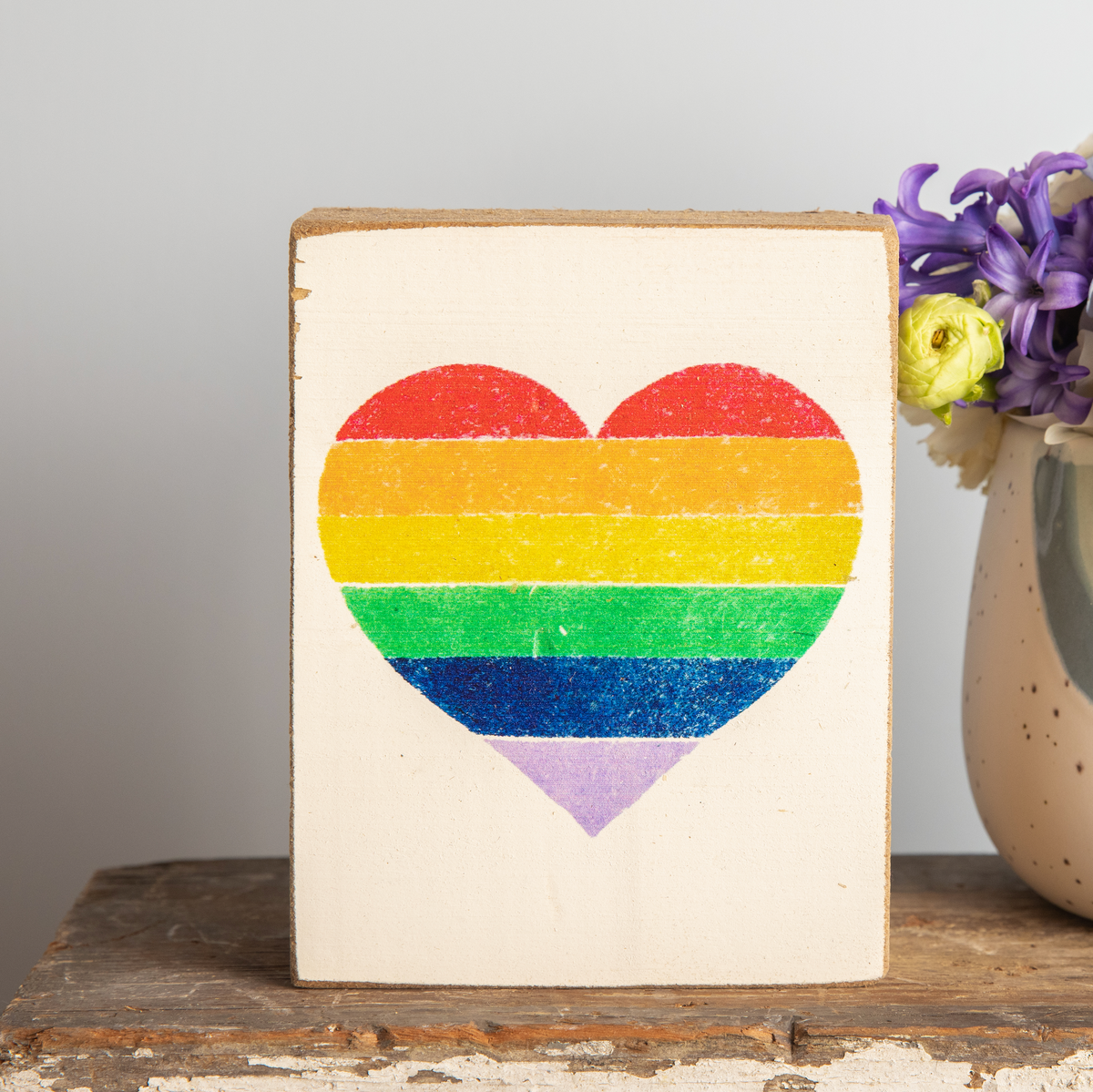 Rainbow Heart Decorative Wooden Block