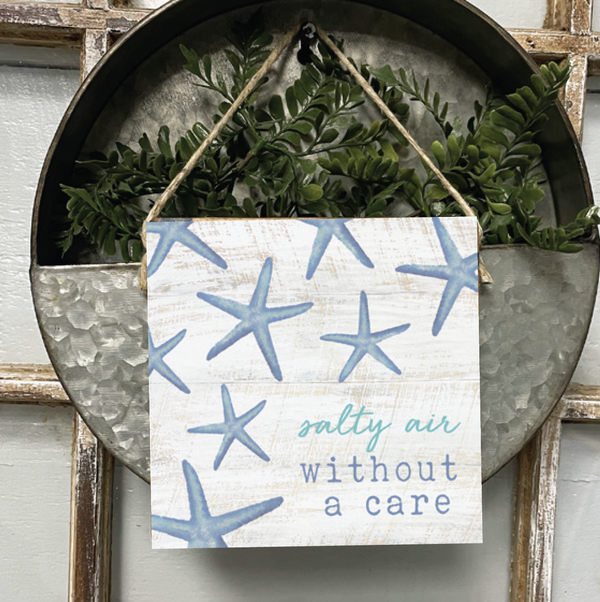 Salty Air Without A Care Square Twine Sign