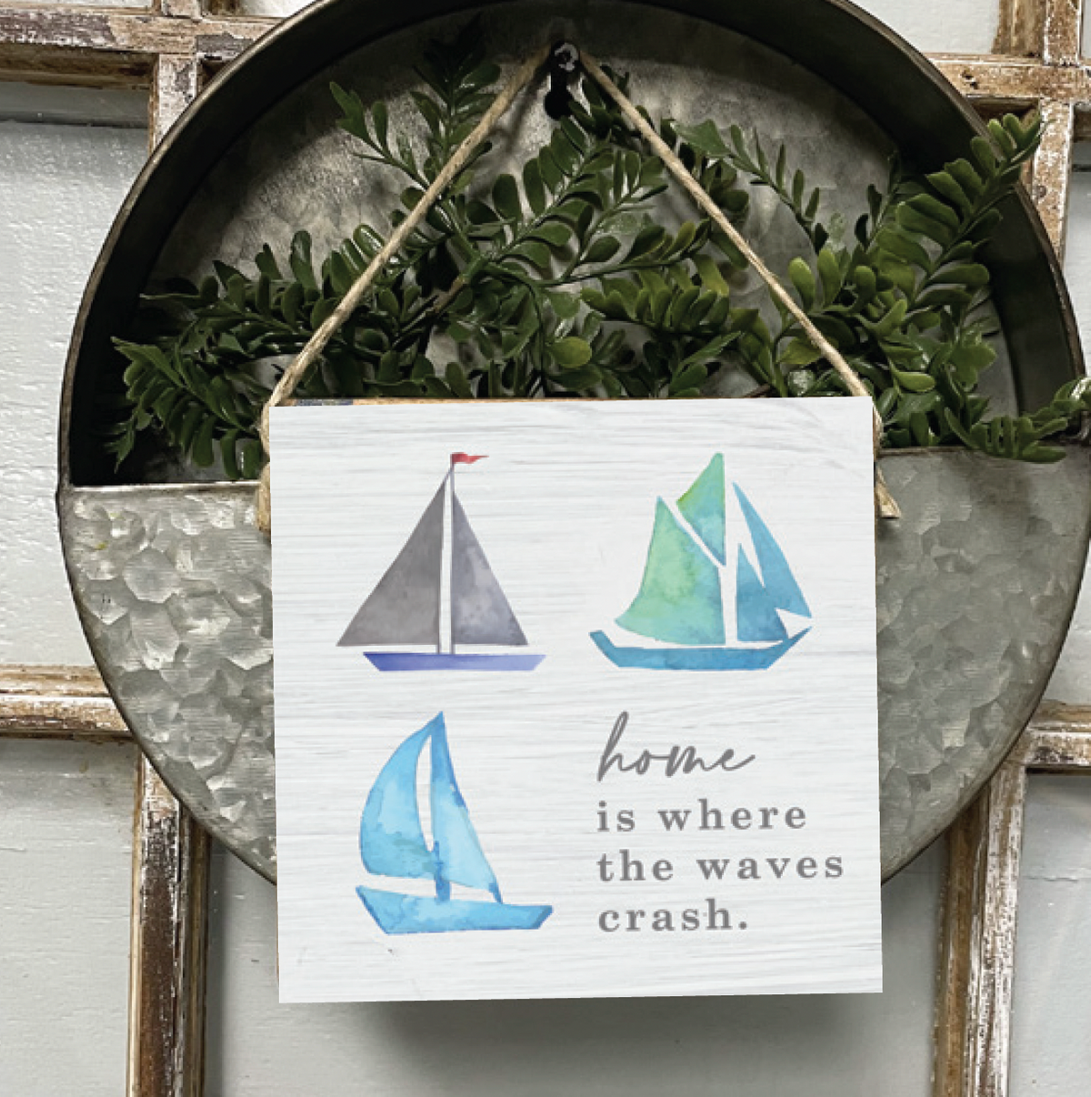 Home Is Where The Waves Crash Square Twine Sign