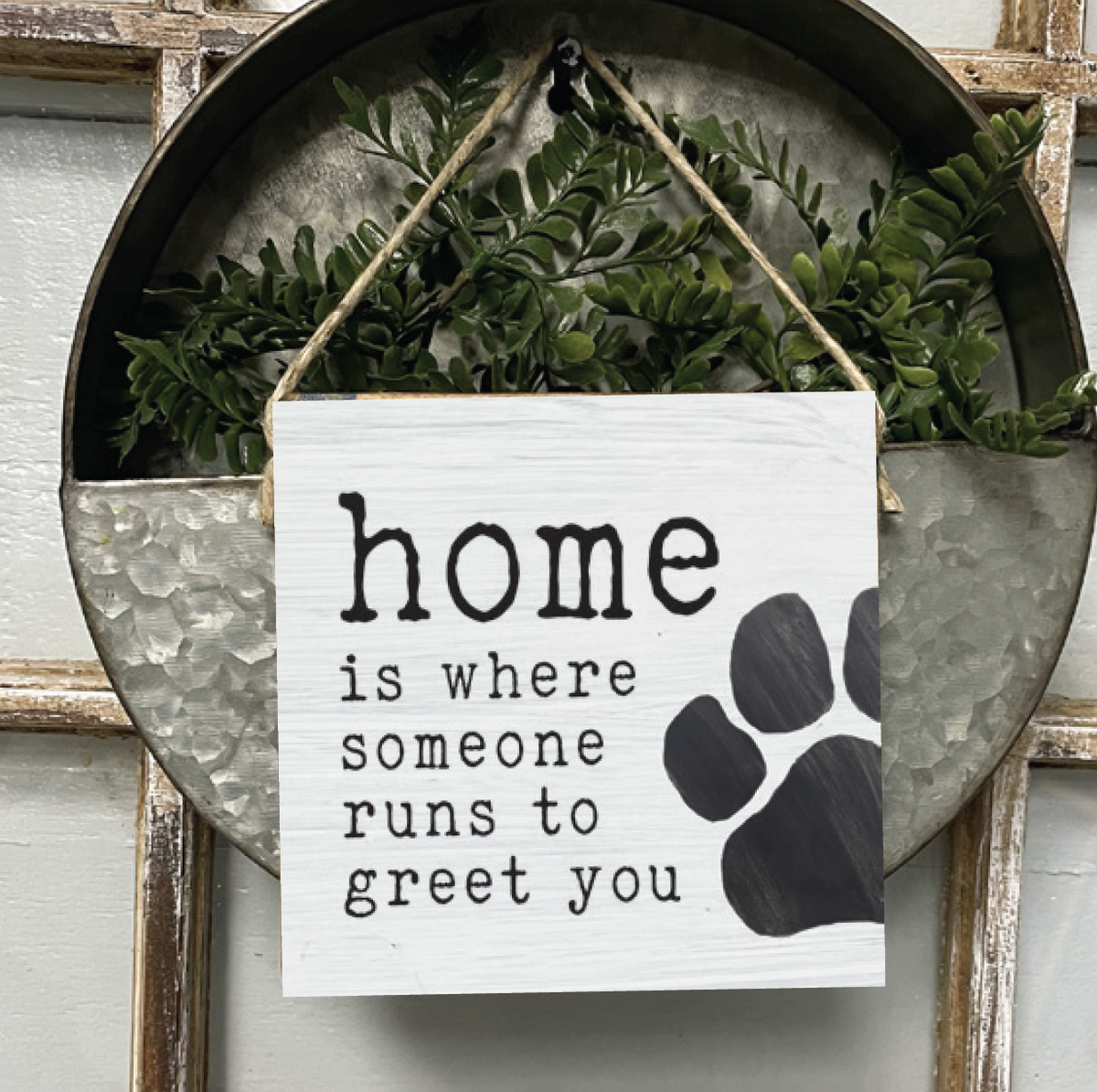 Home Is Where Someone Runs Square Twine Sign