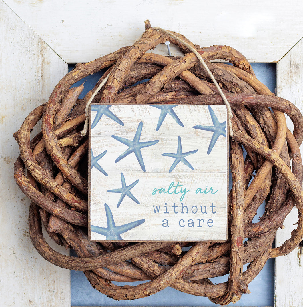 Salty Air Without A Care Square Twine Sign