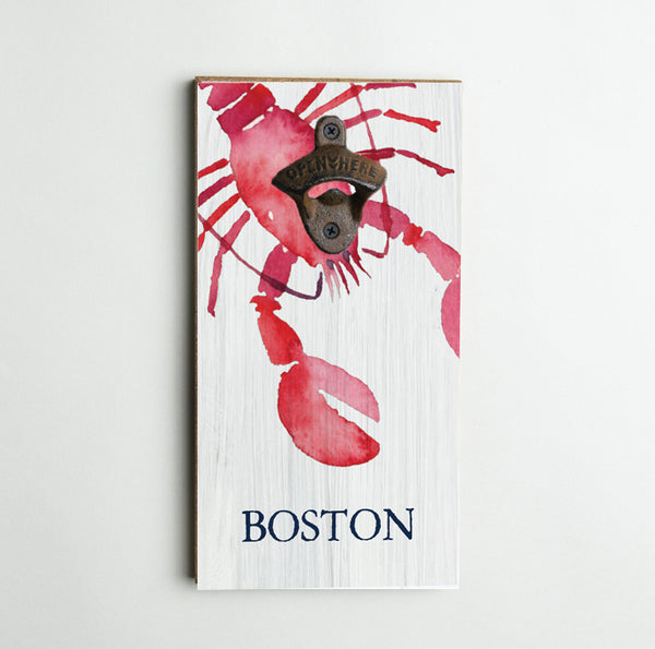 Personalized Watercolor Red Lobster Bottle Opener