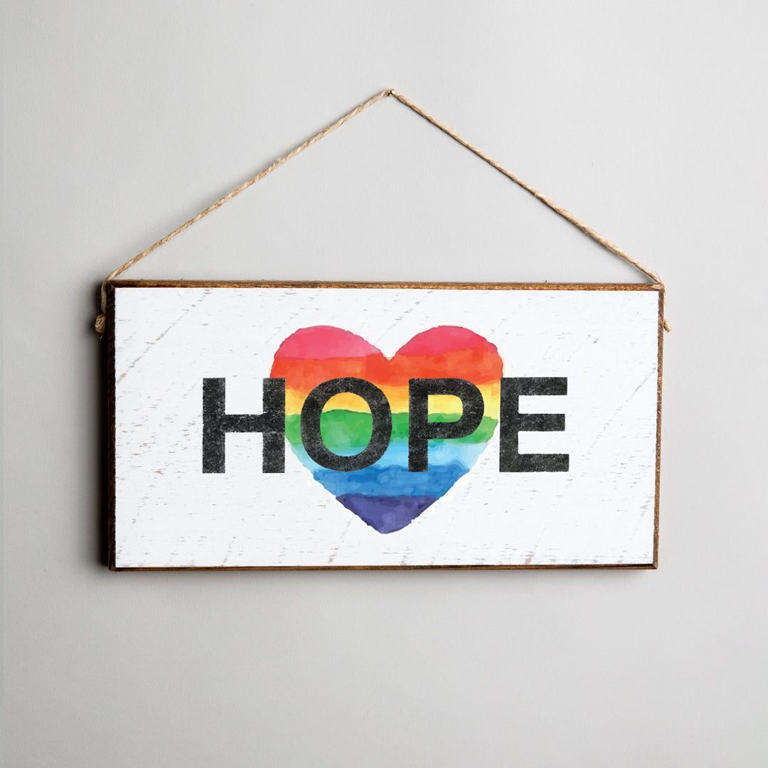 Rainbow Hope Heart Twine Hanging Sign