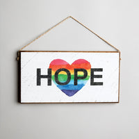 Rainbow Hope Heart Twine Hanging Sign