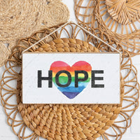 Rainbow Hope Heart Twine Hanging Sign