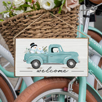 Snowmen Truck Twine Hanging Sign