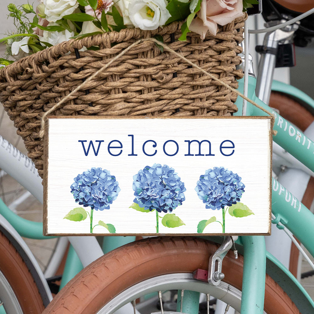 Welcome Hydrangea Twine Hanging Sign