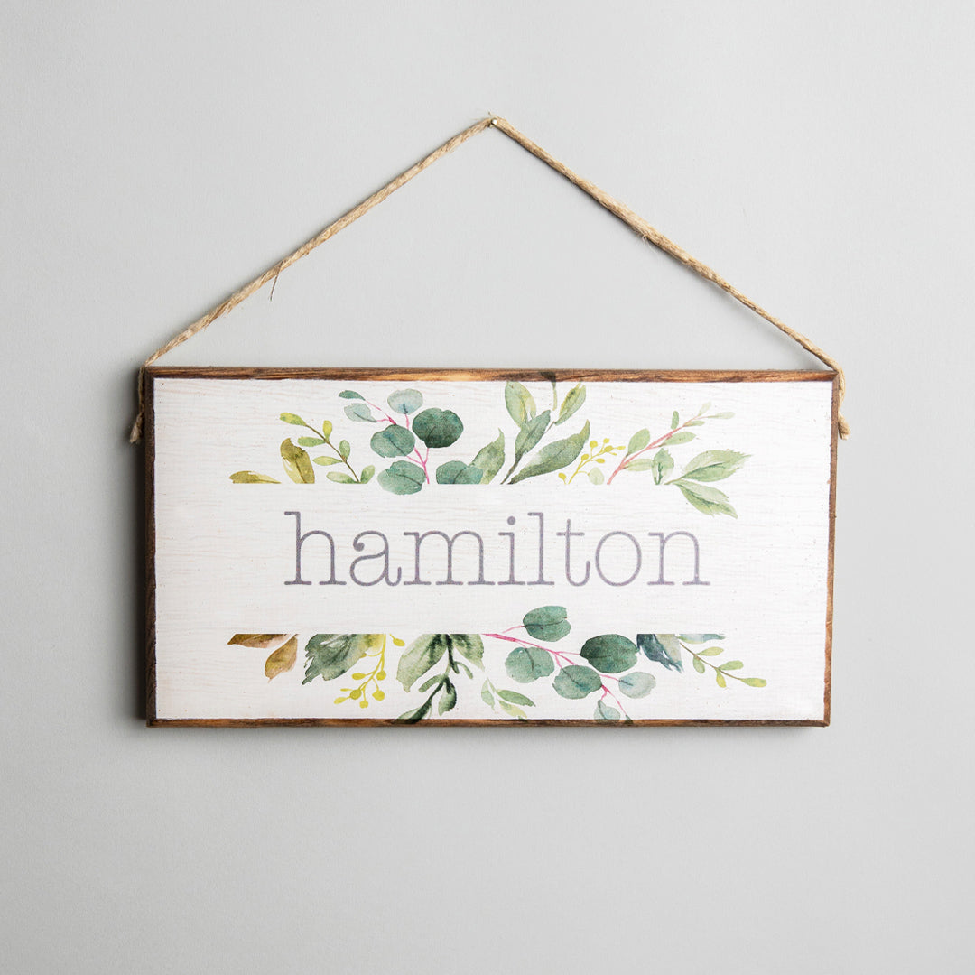 Personalized Split Greenery Twine Hanging Sign