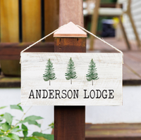 Personalized Watercolor Trees Twine Hanging Sign