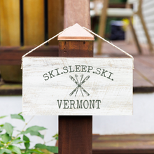 Load image into Gallery viewer, Personalized Ski Sleep Ski Twine Hanging Sign
