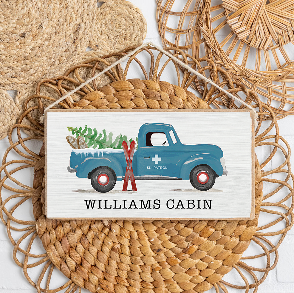 Personalized Ski Patrol Truck Twine Hanging Sign