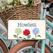 Load image into Gallery viewer, Personalized Welcome Patriotic Hydrangeas Twine Hanging Sign
