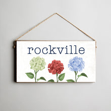Load image into Gallery viewer, Personalized Welcome Patriotic Hydrangeas Twine Hanging Sign
