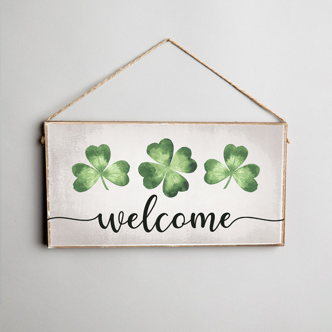 Welcome Shamrocks Twine Hanging Sign