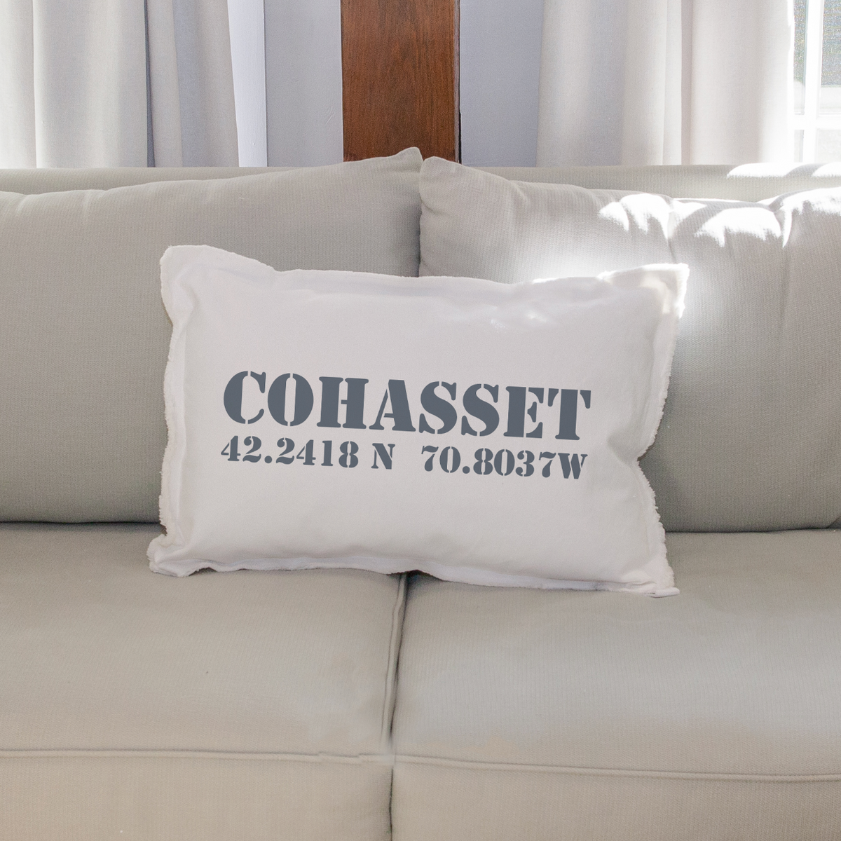 Your Word + Coordinates Stencil Lumbar Pillow