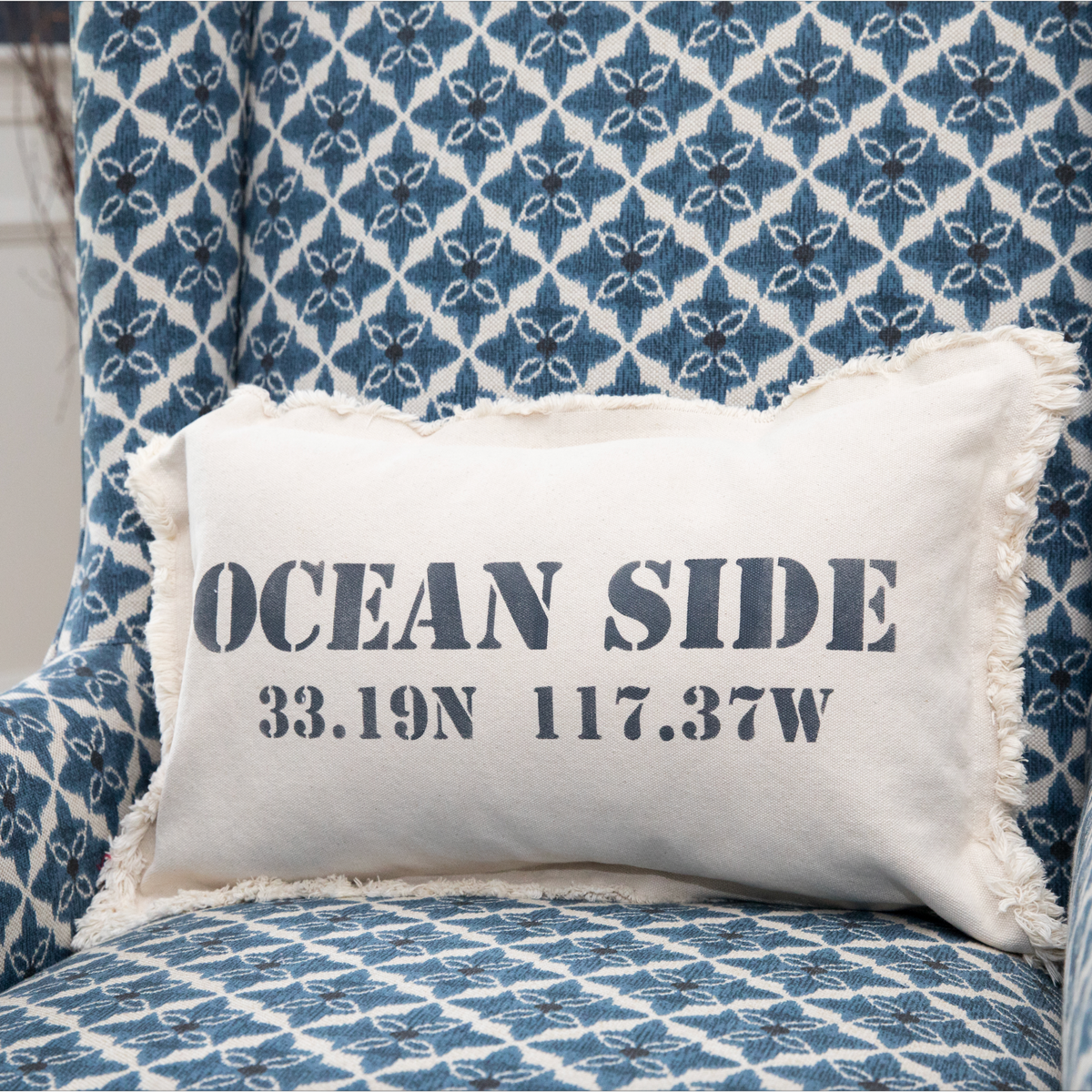 Your Word + Coordinates Stencil Lumbar Pillow