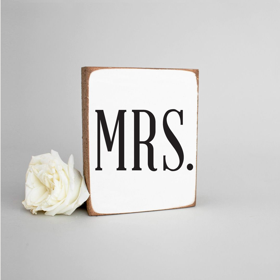 Mrs. Wedding Font Decorative Wooden Block