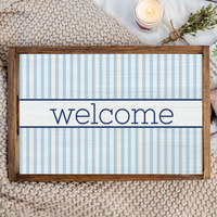 Personalized Light Blue Stripes Wooden Serving Tray