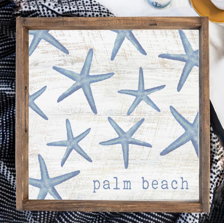 Personalized Scattered Starfish Wooden Serving Tray