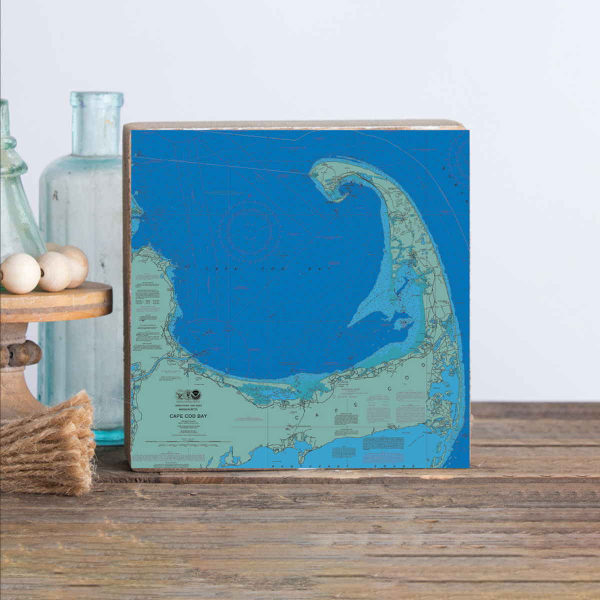 Cape Cod Chart Map Decorative Wooden Block