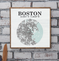 City Map & Coordinates 24” x 24” Wall Art