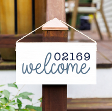 Load image into Gallery viewer, Personalized Welcome Zip Code Twine Hanging Sign
