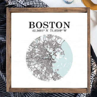 City Map & Coordinates Wooden Serving Tray