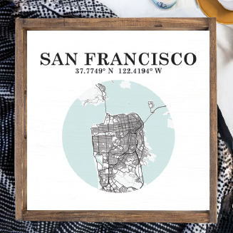 City Map & Coordinates Wooden Serving Tray