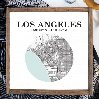 City Map & Coordinates Wooden Serving Tray