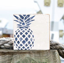 Load image into Gallery viewer, Indigo Pineapple Decorative Wooden Block
