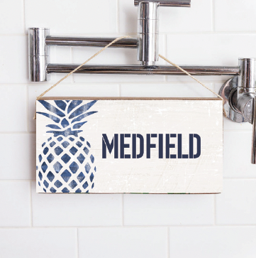 Personalized Indigo Pineapple Twine Hanging Sign