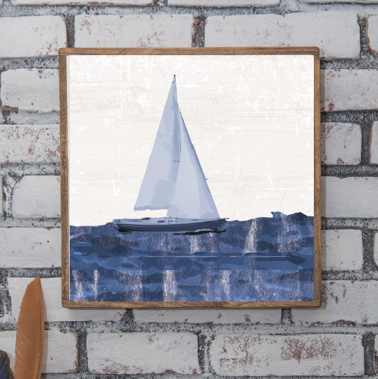 Indigo Sailboat 24” x 24” Wall Art