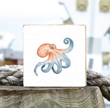 Watercolor Octopus Decorative Wooden Block