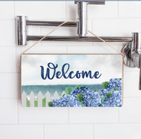 Welcome Hydrangea Dreams Twine Hanging Sign