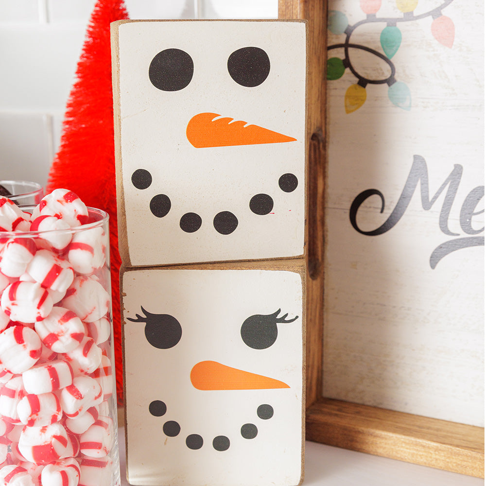 Snowlady Face Decorative Wooden Block