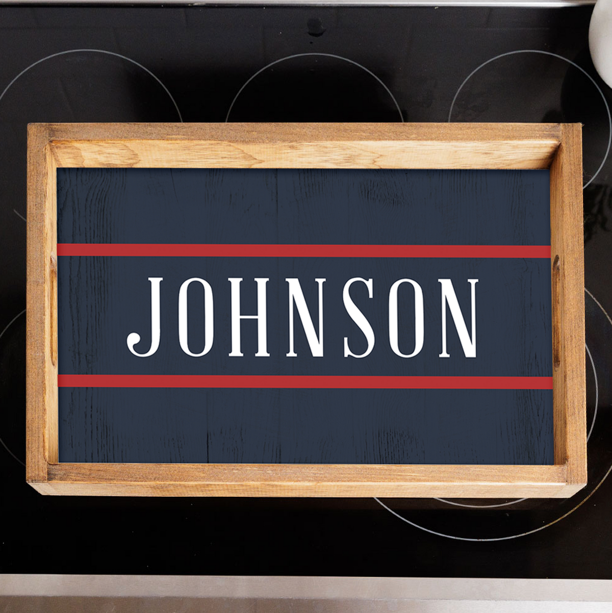 Personalized Navy/Red Stripe Wooden Serving Tray