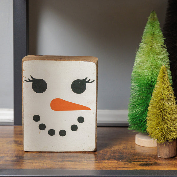 Snowlady Face Decorative Wooden Block