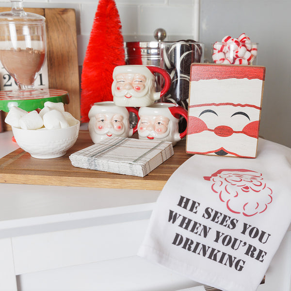 Santa Face Decorative Wooden Block